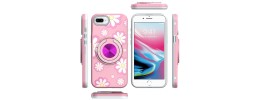 For iPhone 8 Plus/7 Plus Metal Diamond CD Pattern Design Matte Finished Hybrid with Rotational Ring [Car Mount Friendly] Case - Hearts