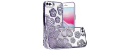 For iPhone 8 Plus/7 Plus Shimmer Glitter Floral Design Thick TPU Case Cover - Purple