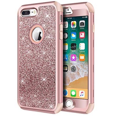 For iPhone 8 Plus/7 Plus Shimmer Glitter Floral Design Thick TPU Case Cover - Rose Gold