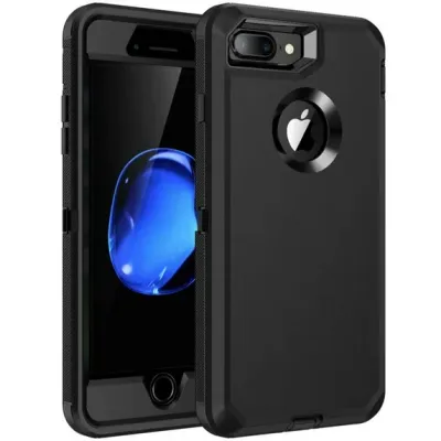 For iPhone 8 Plus/7 Plus Trendy Full Coverage with Camera Window [Magnetic Circle] with Rotational Ring Stand Hybrid Case - Black