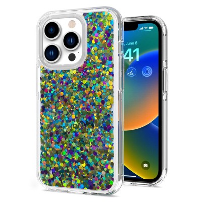 For iPhone 13 6.1 Bling Glitter Chips Epoxy Hybrid Case Cover - B