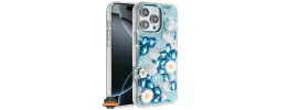 For iPhone 17 Pro Muti-Color Floral Bling Stones Ornaments Case  Blue