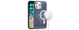 For iPhone 12 Pro Max 6.7 Magnetic Ring Radiator Design Hybrid with Metal Buttons Case Coverr - Navy Blue