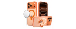 For iPhone 17 Pro Max Magnetic Matching Ring Stand Full Rotation Matte Hybrid - Cosmic Orange