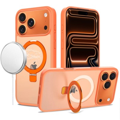 For iPhone 17 Pro Max Magnetic Matching Ring Stand Full Rotation Matte Hybrid - Cosmic Orange