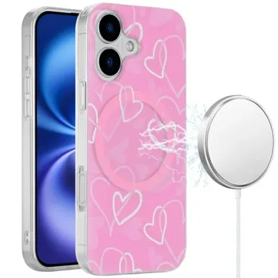 For iPhone 17 Pro Max [Magnetic] Double Layer Design IMD Case  Hearts on Pink