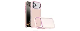 For iPhone 17 Pro Max Polished Oil Thick Acrylic Metal Button  Hybrid Case Cover - Light Pink