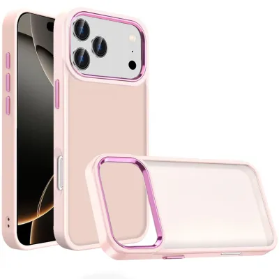 For iPhone 17 Pro Max Polished Oil Thick Acrylic Metal Button  Hybrid Case Cover - Light Pink