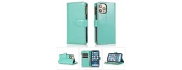 For iPhone 12 & iPhone 12 Pro (Open Camera Hole) Wallet ID Card Holder Case Cover - Teal