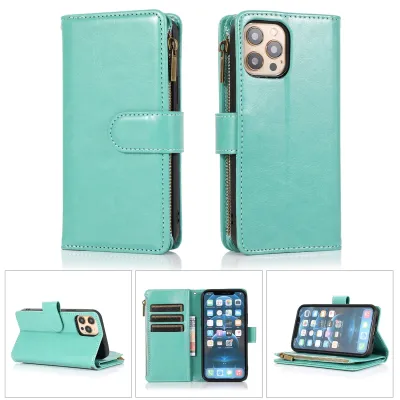 For iPhone 12 & iPhone 12 Pro (Open Camera Hole) Wallet ID Card Holder Case Cover - Teal