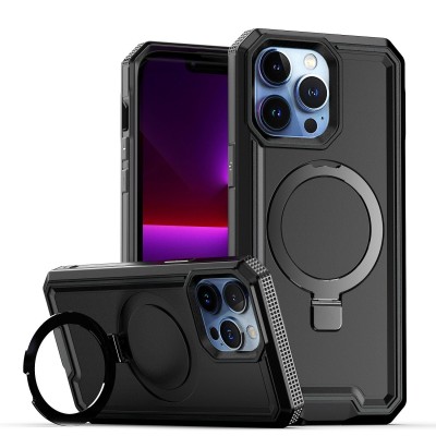 For iPhone 12 & iPhone 12 Pro Aligned [Magnetic Circle] Kickstand Tough Strong ShockProof Hybrid - Black