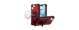 For iPhone 15 CD Texture Design Magnetic Car Mount Friendly HQ Hybrid - Red