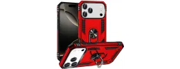 For iPhone 17 Pro Max Ring Magnetic Kickstand Hybrid Case Cover- Red