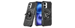 For iPhone 17 Pro Max Robotic Hybrid with Magnetic Ring Stand  Case Cover - Black