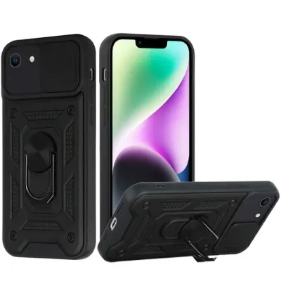 For iPhone SE4 ELITE Camera Push Magnetic Ring Stand Hybrid - Black