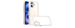 For iPhone 17 Pro Polished Oil Thick Acrylic Metal Button Hybrid  Case Cover - Beige