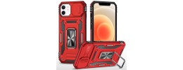 For iPhone 12 & iPhone 12 Pro Utter Tough Metal Ring Movable  Camera Window Hybrid - Red