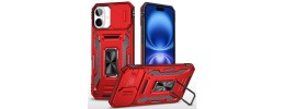 For iPhone 17 Utter Tough Metal Ring Movable Camera Window  Hybrid Case Cover - Red