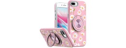 For iPhone 8 Plus/7 Plus Metal Diamond CD Pattern Design Matte Finished Hybrid with Rotational Ring [Car Mount Friendly] Case - Floral A