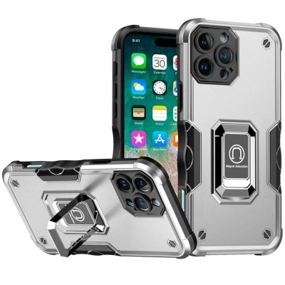 For iPhone 13 Pro Optimum Magnetic RingStand Case Cover - Silver