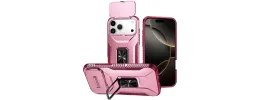 For iPhone 17 Pro Max Complete Magnetic Metal Ring Stand  Camera Protection Hybrid - Pink+Burgundy
