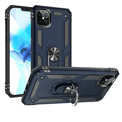 For iPhone 13/14 Ring Magnetic Kickstand Hybrid Case Cover - Blue