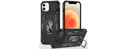 For iPhone 12 & iPhone 12 Pro Utter Tough Metal Ring Movable Camera Window Hybrid - Black