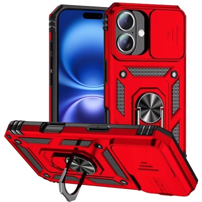 For iPhone 17 Well Protective Magentic Ring Stand Camera  Protective Cover Case - Red