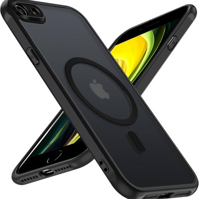 For iPhone SE 3 (2022) SE/8/7 Acrylic [Magnetic Circle] Tough 2.5mm Transparent ShockProof Hybrid - Black