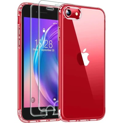 For iPhone SE 3 (2022) SE/8/7 Acrylic Tough 2.5mm Transparent ShockProof Hybrid Case Cover - Red