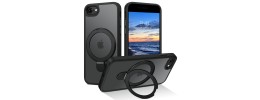 For iPhone SE 3 (2022) SE/8/7 Aluminium Alloy Magnetic Ring Stand Hybrid Case Cover - Black