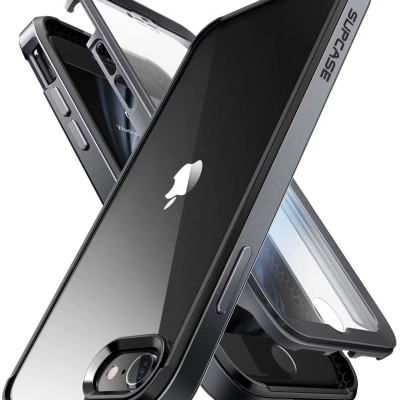 For iPhone SE 3 (2022) SE/8/7 Aluminium Alloy Transparent PC TPU Slick Hybrid - Black