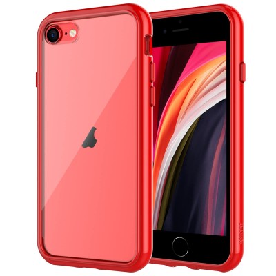 For iPhone SE 3 (2022) SE/8/7 Aluminium Alloy Transparent PC TPU Slick Hybrid - Red