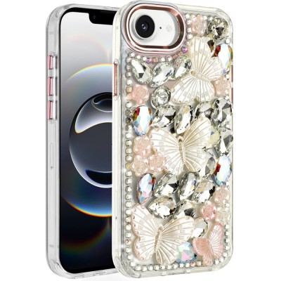 For iPhone SE 3 (2022) SE/8/7 Bronze Gold Layer Design Hybrid Cover Case - Love Butterfly