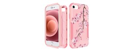 For iPhone SE 3 (2022) SE/8/7 Bronze Gold Layer Design Hybrid Cover Case - Pink Floral