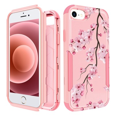 For iPhone SE 3 (2022) SE/8/7 Bronze Gold Layer Design Hybrid Cover Case - Pink Floral