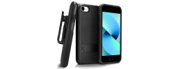 For iPhone SE 3 (2022) SE/8/7 CARD Holster with Kickstand Clip Hybrid Case Cover - Black