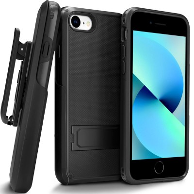 For iPhone SE 3 (2022) SE/8/7 CARD Holster with Kickstand Clip Hybrid Case Cover - Black