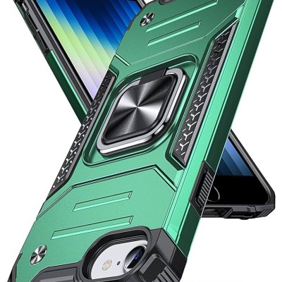 For iPhone SE 3 (2022) SE/8/7 CHIEF Oil Painted Magnetic Ring Stand Hybrid Case Cover - Dark Green