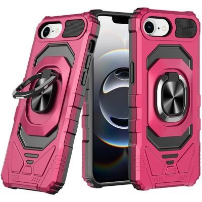 For iPhone SE 3 (2022) SE/8/7 CHIEF Oil Painted Magnetic Ring Stand Hybrid Case Cover - Pink
