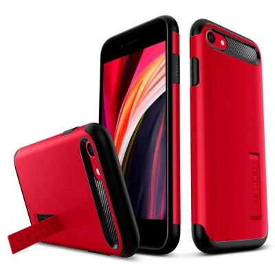 For iPhone SE 3 (2022) SE/8/7 CHIEF Oil Painted Magnetic Ring Stand Hybrid Case Cover - Red
