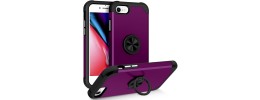 For iPhone SE 3 (2022) SE/8/7 Card Holder with Magnetic Ring Stand Hybrid Case Cover - Light Purple