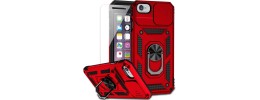 For iPhone SE 3 (2022) SE/8/7 Card Holder with Magnetic Ring Stand Hybrid Case Cover - Red