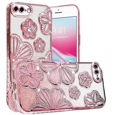 For iPhone SE 3 (2022) SE/8/7 Chrome Big Diamond All Around TPU Case Cover - Hot Pink