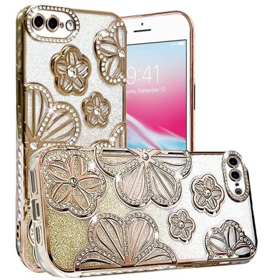 For iPhone SE 3 (2022) SE/8/7 Chrome Big Diamond All Around TPU Case Cover - Rose Gold