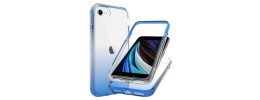 For iPhone SE 3 (2022) SE/8/7 Colored Shockproof Transparent Hard PC TPU Hybrid Case Cover - Clear/Blue
