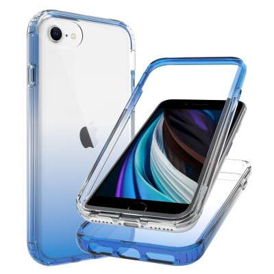 For iPhone SE 3 (2022) SE/8/7 Colored Shockproof Transparent Hard PC TPU Hybrid Case Cover - Clear/Blue