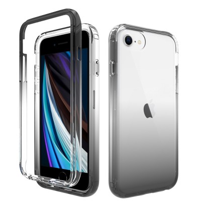 For iPhone SE 3 (2022) SE/8/7 Colored Shockproof Transparent Hard PC TPU Hybrid Case Cover - Clear/Clear