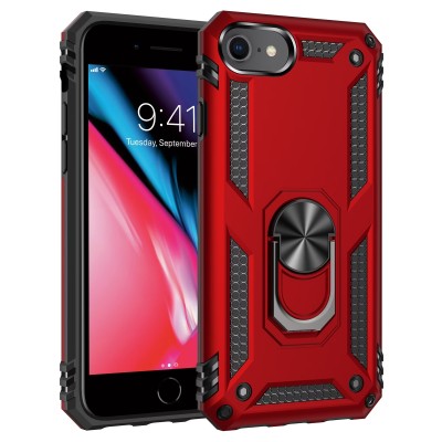 For iPhone SE 3 (2022) SE/8/7 Core [Magnetic Circle] Colorful Buttons Thick 2mm Hybrid - Red