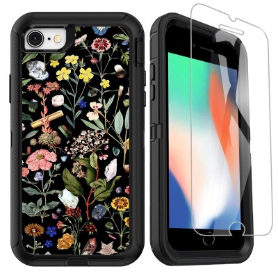 For iPhone SE 3 (2022) SE/8/7 Design Quotation [Magnetic Circle] Transparent Shockproof Hybrid - Floral B